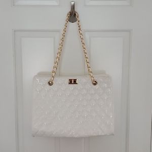 White Quilted Patent Leather Shoulder Bag